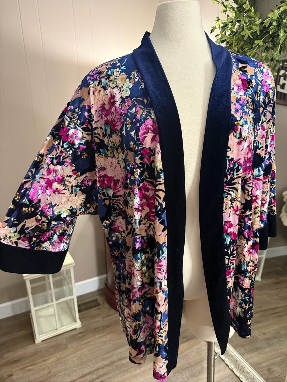 Always Indigo • Velvet Floral Burnout Cardigan Kimono